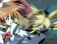 Fate moves behind Nanoha with Blitz Action