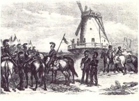 Napoleon observes the Prussian army from a windmill at Fleurus