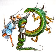 Rillian being attacked by The Lady of the Green Kirtle in serpent form.