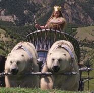 Jadis arriving with her polar bears in The Chronicles of Narnia: The Lion, the Witch and the Wardrobe (film).
