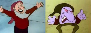 Добрый и злой гном в мультфильме.