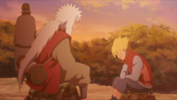 Jiraiya, Boruto and Sasuke discussing Naruto's rampage