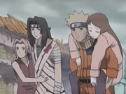 Naruto y el resto de sus compañeros llega a la supuesta aldea destruida