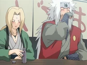 Tsunade spikes Jiraiya's drink.