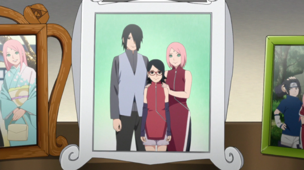 Foto familiar de Sasuke junto a su espossa e hija
