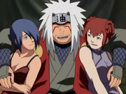 Jiraiya rodeado de chicas en una taberna