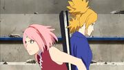 Temari et Sakura protègent les civils durant l'attaque des Ôtsutsuki