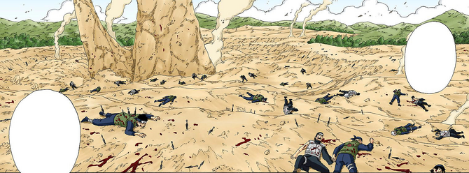 Cadáveres de ninjas en un campo de batalla