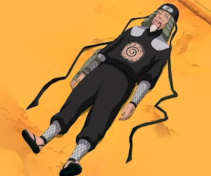 A morte do Terceiro Hokage., O Terceiro Hokage, Hiruzen Sarutobi,  protagoniza a cena mais marcante de Naruto, usando o jutsu do herói que uma  vez salvou a aldeia, confiando poder ao