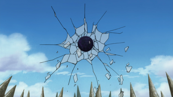 The barrier hit by B's Tailed Beast Ball…