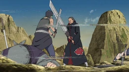 Az ismeretlen szökött shinobi utolsó harca ami során végül Kakuzu egy hátbatámadással végzett vele.