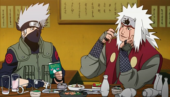 Borracho Jiraiya y Kakashi omake