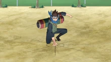 Konohamaru menggunakan Kuchiyose no Jutsu.