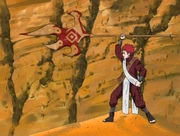 Gaara utilisant sa lance contre Seimei.