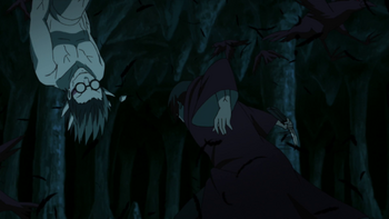 Trapped within an endless loop, Kabuto's horn is severed…