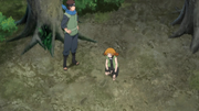 Konohamaru e Moegi investigando.