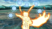 A versatilidade de uso dos braços de chakra, ajudando Naruto a criar vários Rasengan.