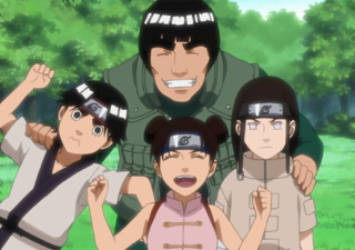 Naruto, Professor Guy e Rock Lee extremamente emocionados. Finalização