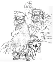 Kumomaru, la première version de Gaara, accompagné de son ninken Manji.