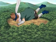 Chouji usa o Mergulho Gordinho para esmagar Jiroubou.