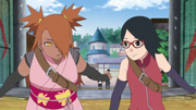 Sarada and Chōchō begin trailing Naruto.