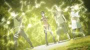 Sarada uses Lightning Ball to kill mutated birds.