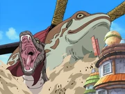Gamahiro's anime appearance when summoned by Jiraiya.