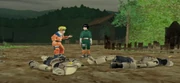 Naruto e Lee derrotam limpam todas as marionetes do vilarejo.
