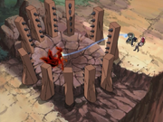 Yamato réprimant le chakra de Naruto à 4 queues