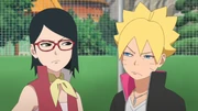 Sarada e Boruto se estranham em aula de invocação.