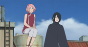 Sasuke e Sakura observam o Time Konohamaru