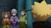 Namida, Wasabi and Sumire meet Boruto in the Water Purification Plant.