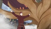 Gaara protégeant les spectateurs de la chute des débris.