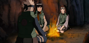 Rin junto a Kakashi y Guy