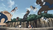 Os cães ninjas atacando Kiba.