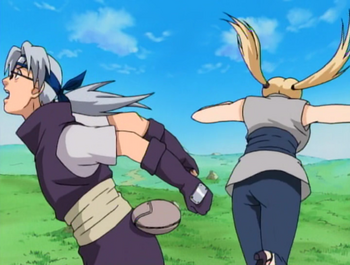 Tsunade sends electricity through her opponent's body…