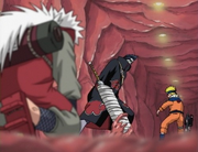 Jiraiya usando Invocación Unión con la Boca de Sapo