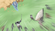 A penetrates the reinforced defences to confront the Fourth Division shinobi.
