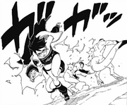 Sarada defending Konoha from Claw Grime.