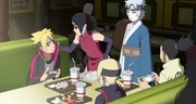 Sarada e Mitsuki tentam persuadir Boruto.