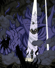 Susanoo de Sasuke usando armadura (Versão Mangekyō Sharingan Eterno).