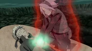 Sakura attempts to heal Naruto.