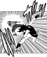 Sarada chutando o inimigo.