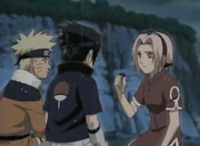 Sakura le entrega medicinas a Naruto y Sasuke