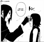 Sasuke pokes Saradas forehead