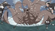 Kumogakure ninja restraining the Eight-Tails.