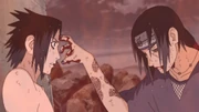 Itachi pokes Sasuke.