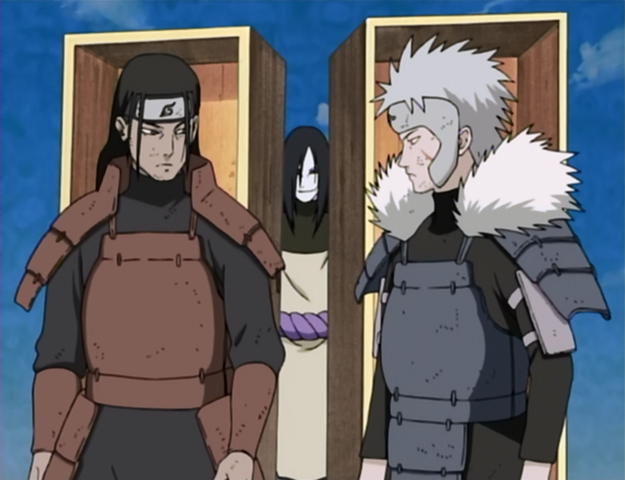 Hiruzen having a hard time vs. Orochimaru and the 1st and 2nd Hokage's