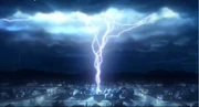 A distant view of the lightning that surrounds Nisashi when his transformation begins.