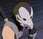 Menma in his mix Konoha and Kiri attire